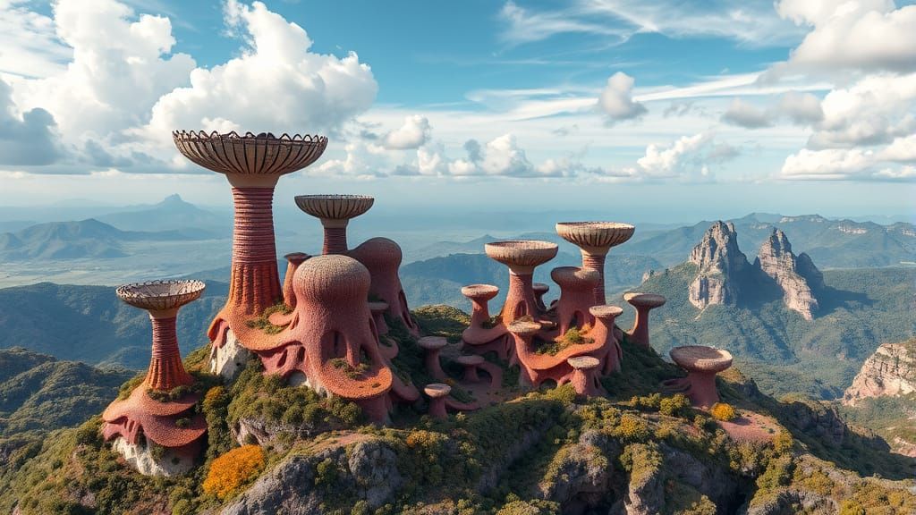 Vibrant Surreal Landscapes with Organic Architecture