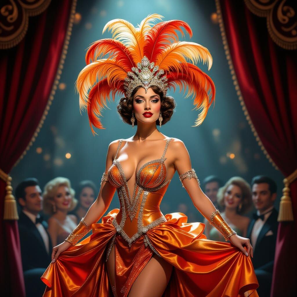 Vintage Parisian Cabaret Showgirl in Art Deco Style