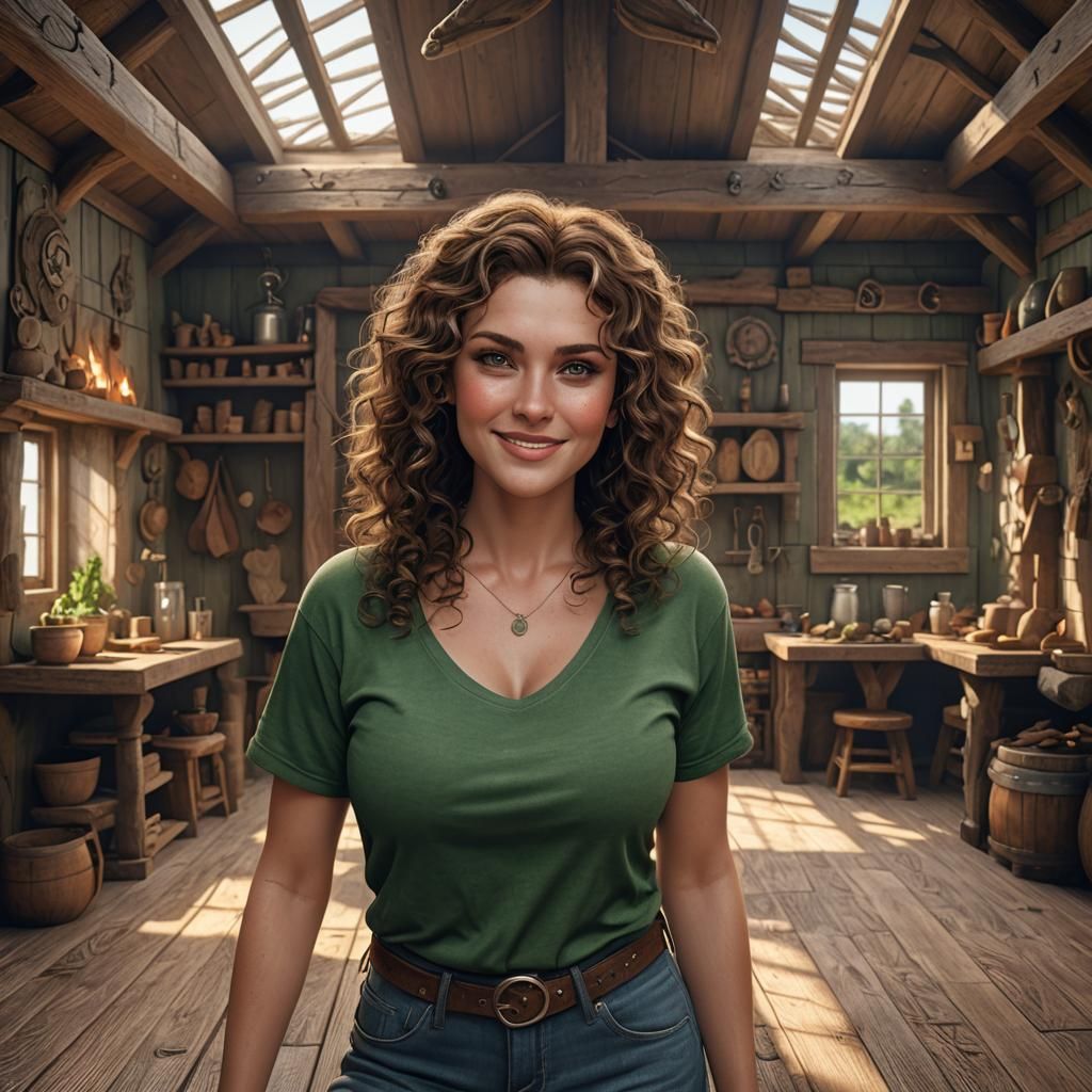 Attractive Brunette in Viking Longhouse, Hyperrealistic 3D