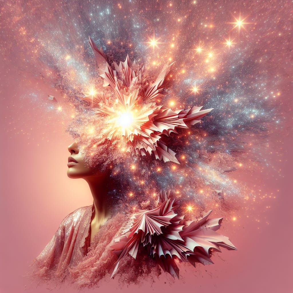 Ethereal Origami Star Woman in Pink