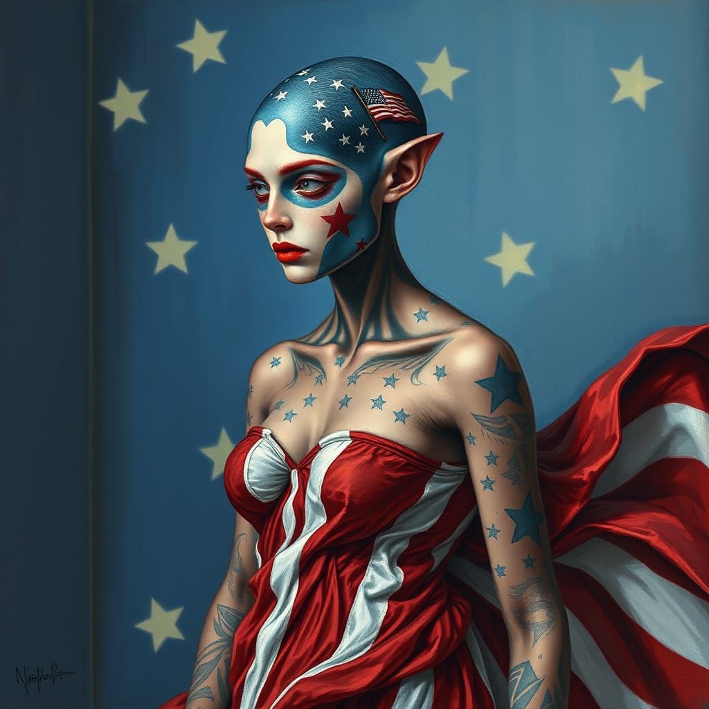 Patriotic Humanoid Portrait in Impressionist Style