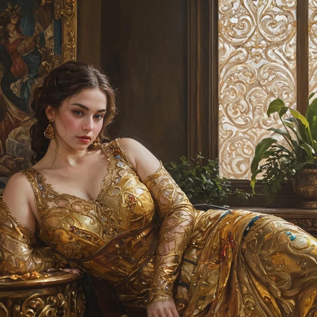 Curvaceous Woman Portrait in Vibrant Oil Painting