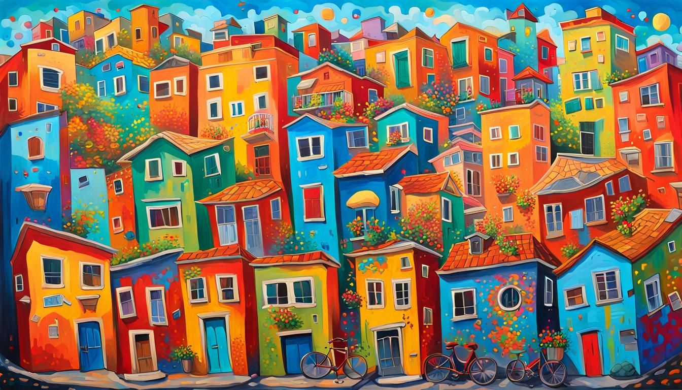Colorful Summer Village Street Art Scene