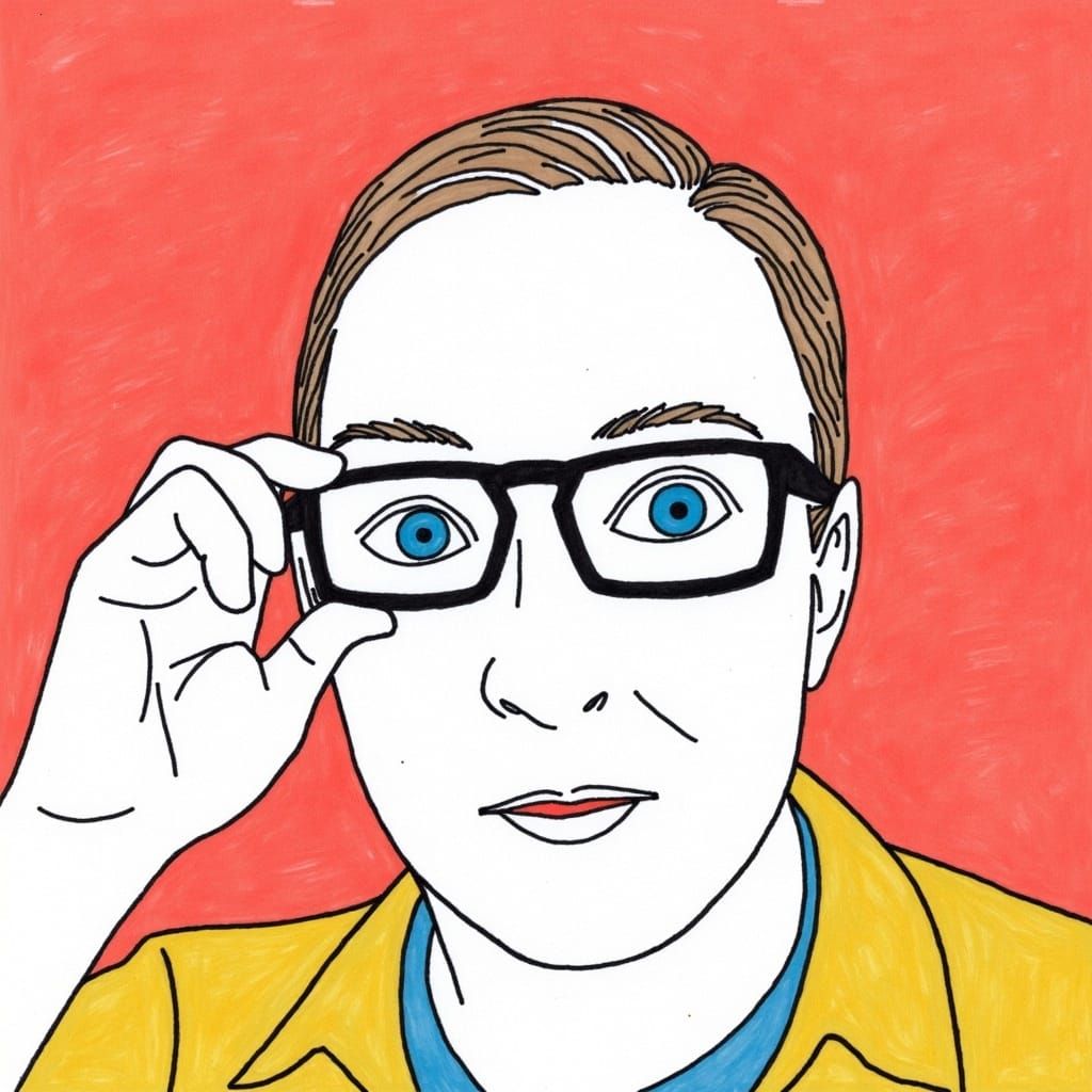 Person Adjusting Glasses: Minimalist Moebius Style