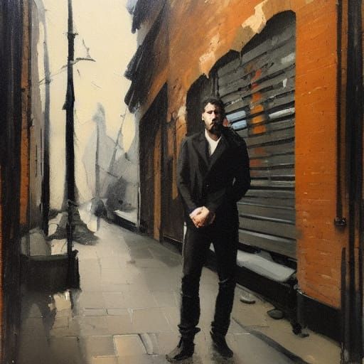 Bohemian Man in Gritty Alley Oil Painting