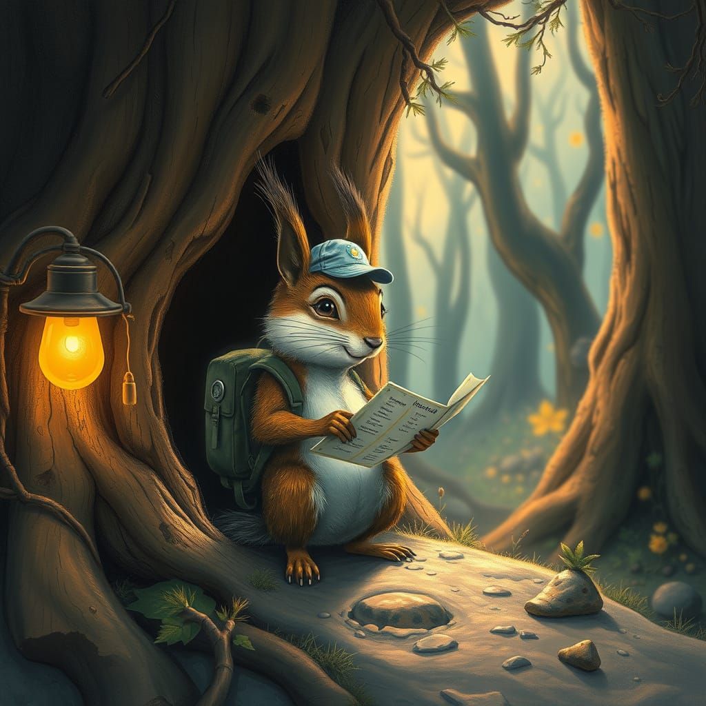 Squirrel Doctor in Whimsical Forest, Sfumato Style