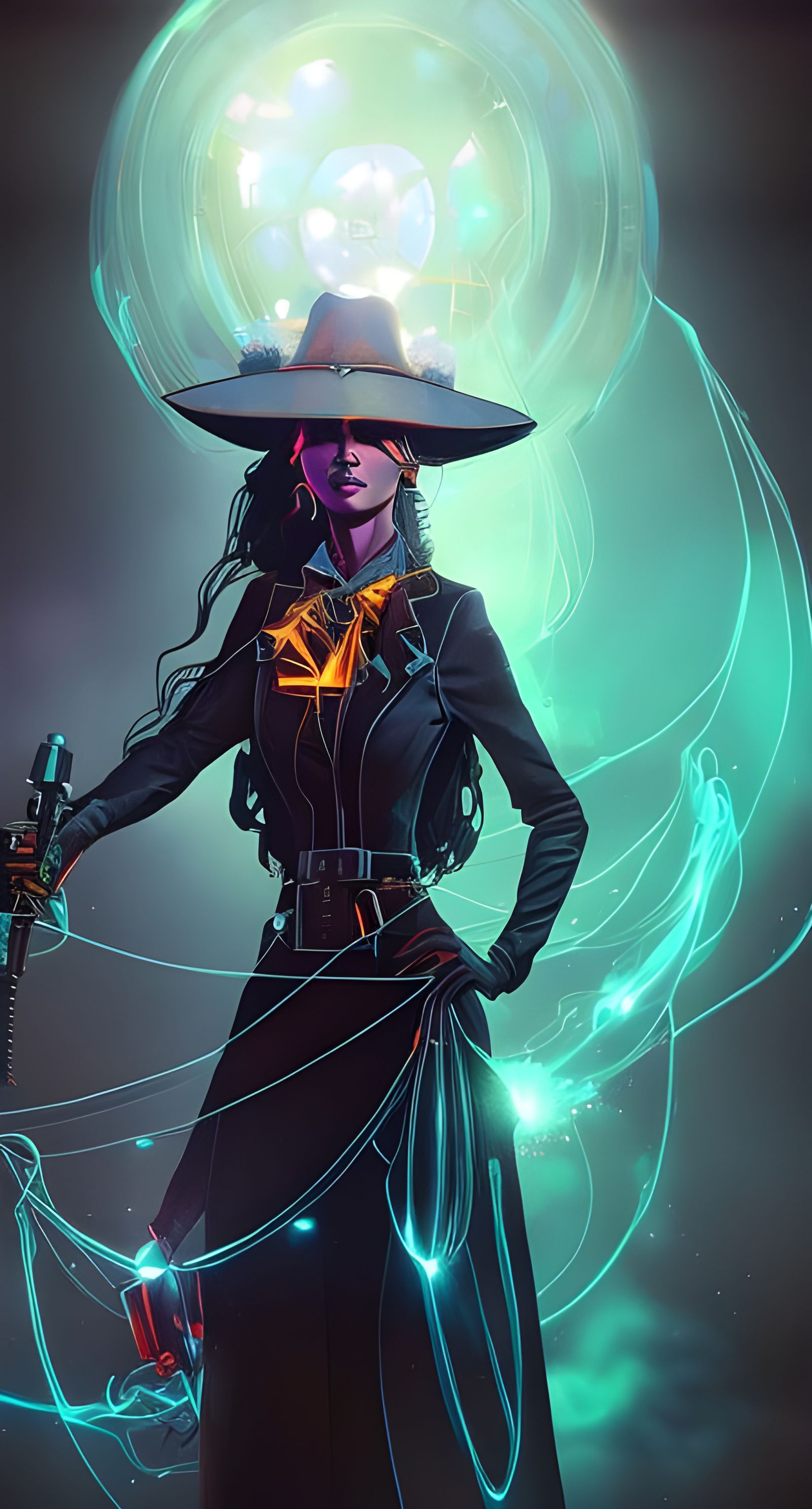Glass Cowgirl with Bioluminescent Lasso, Hyperdetailed Fanta...