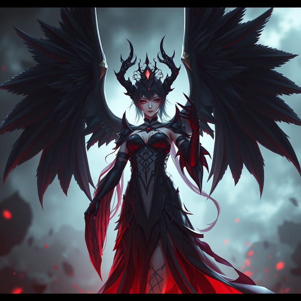 Dark Goddess of the Underworld with Black Wings