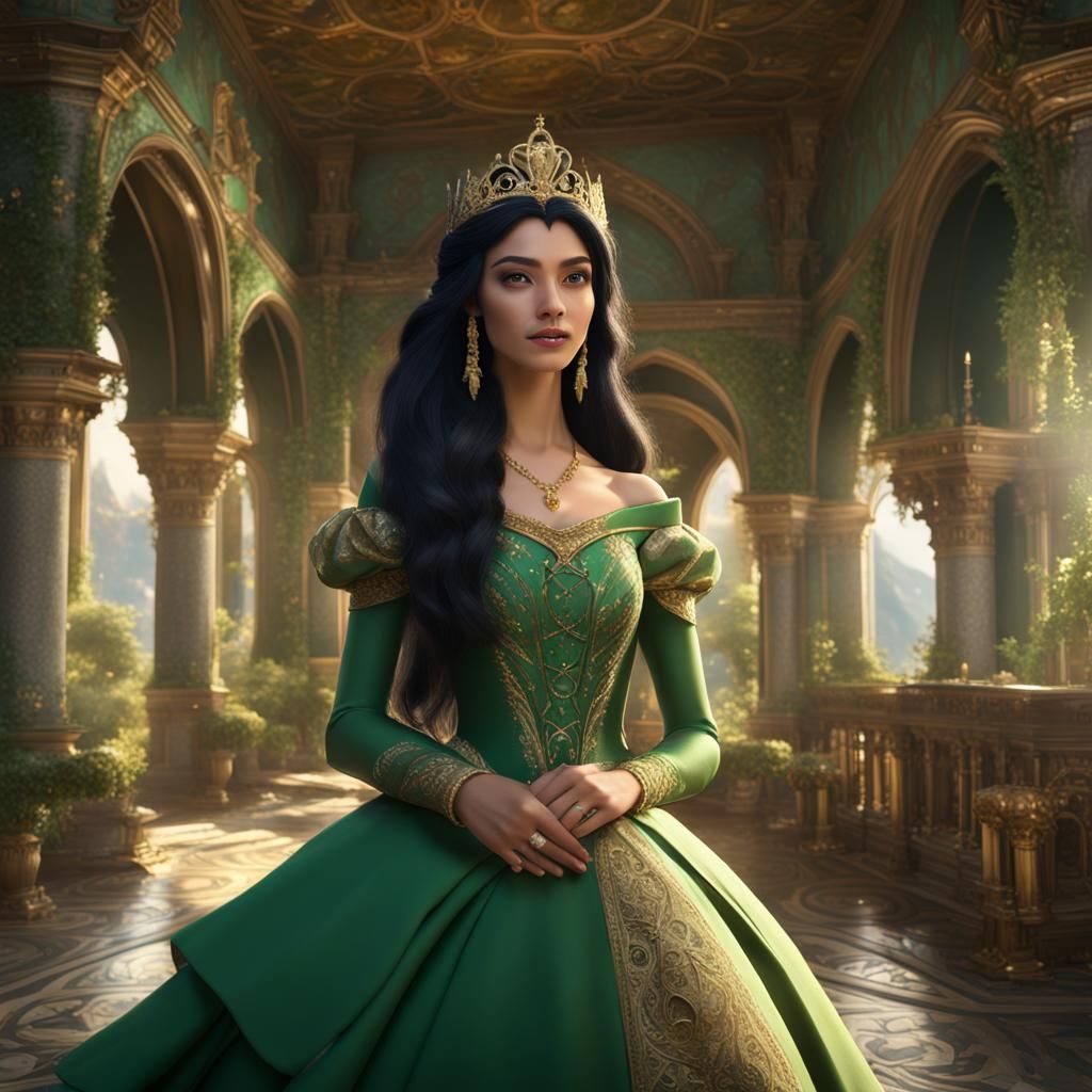 Green Gown Princess in Castle Room