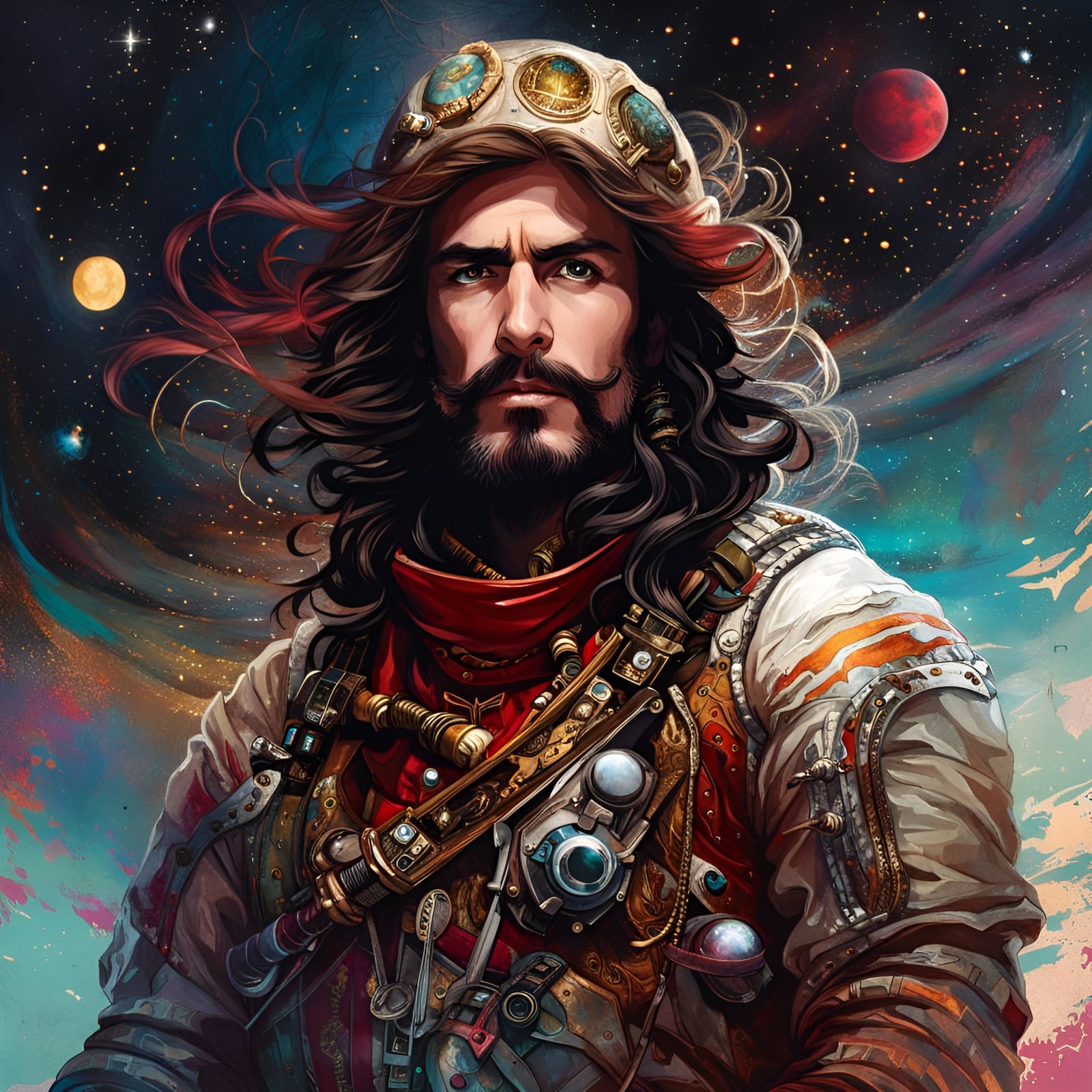 Astronaut Captain Hook Portrait, Digital Art