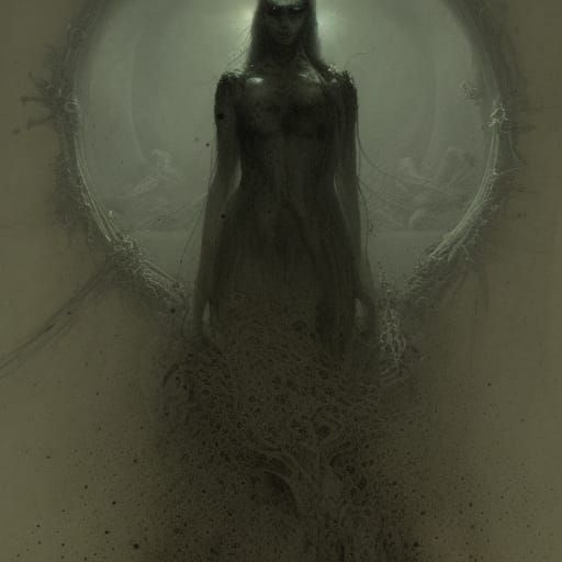 Phyrexian Horror Landscape in Engraving Style