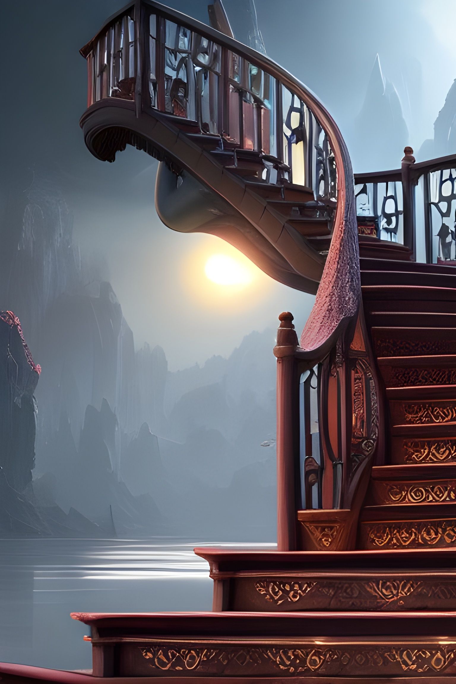 Fantastical Infinite Staircase in Detailed Matte Painting