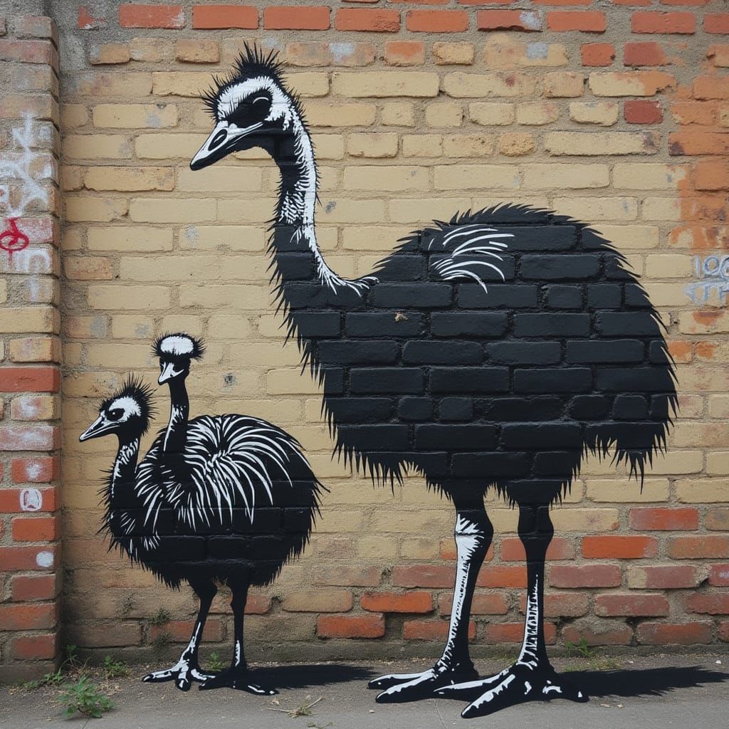 Confused Emu in Banksy Stencil Art Style