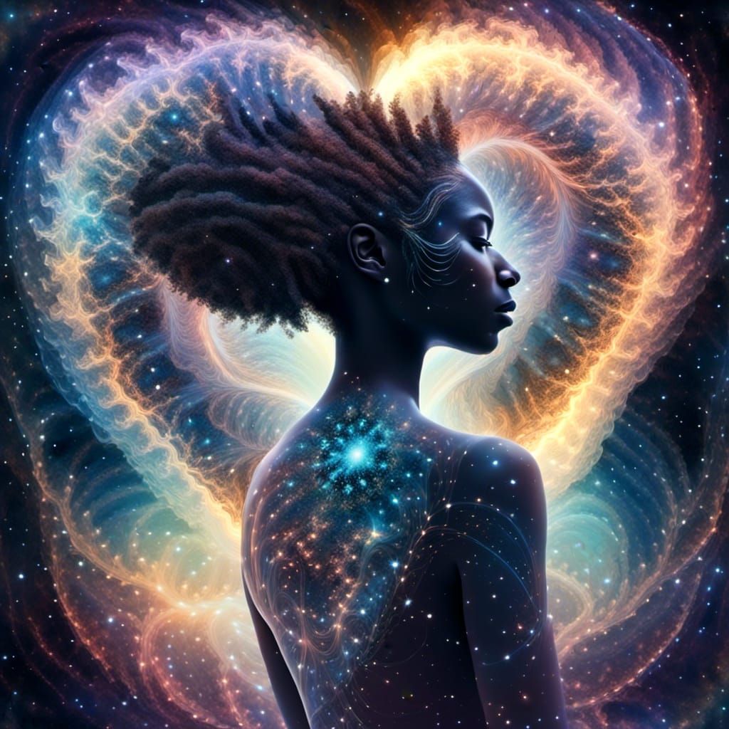 African Goddess Double Exposure: A Cosmic Fusion