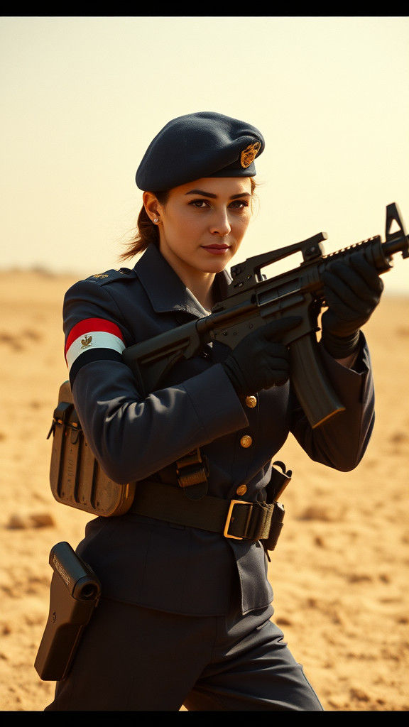 Egyptian Navy Soldier Poses in Desert Landscape