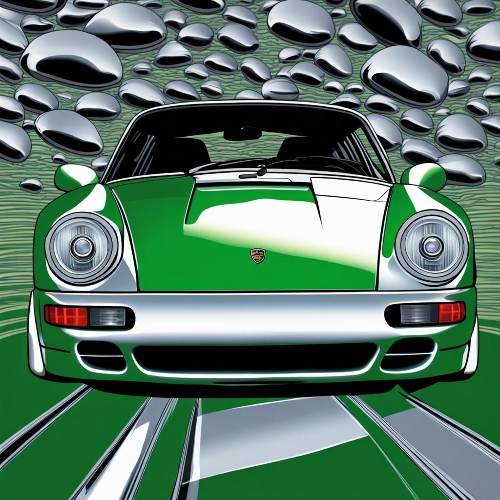 Magical Teenager Bending a Porsche in Cyberpunk Style