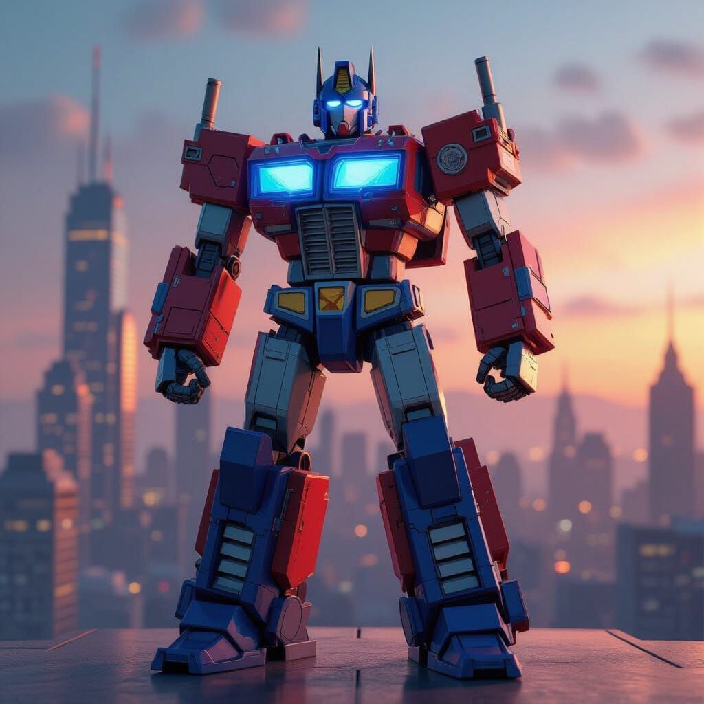 Optimus Prime: Heroic 3D Rendering in Vibrant Cityscape