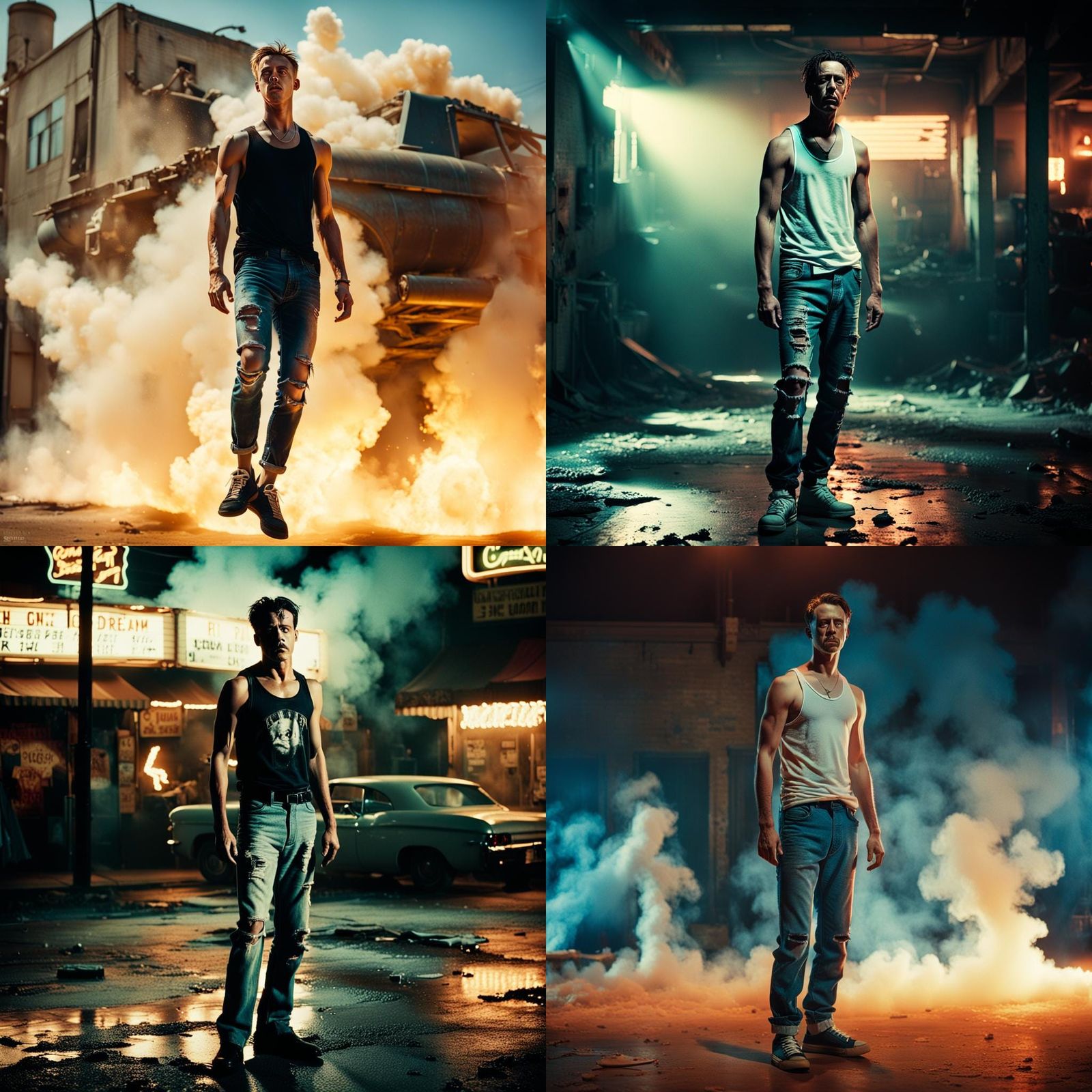 Cinematic Film Still of a Man in Tank Top