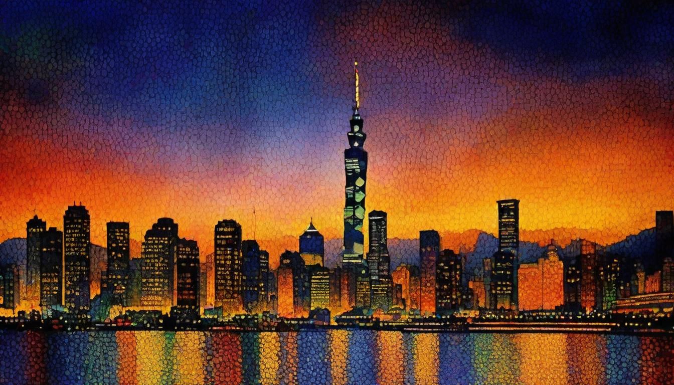 Taipei 101 Skyline in Pointillist Style