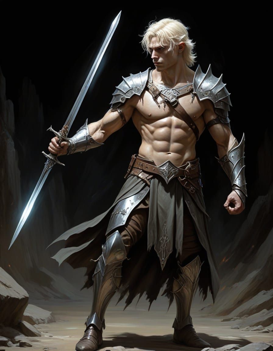 Platinum Blonde Elf Knight Wields Elemental Sword in Tenebri...