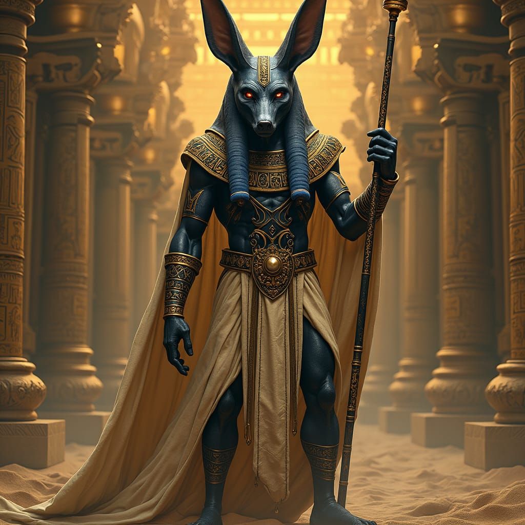 Regal Anubis in Dark Mystical Futurism Style