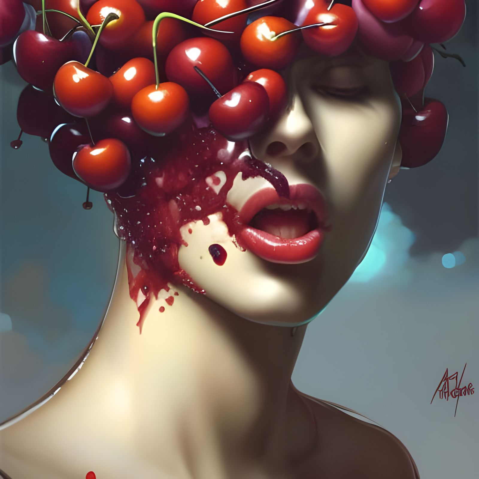 Vermin Devouring a Cherry: Hyperdetailed Portrait