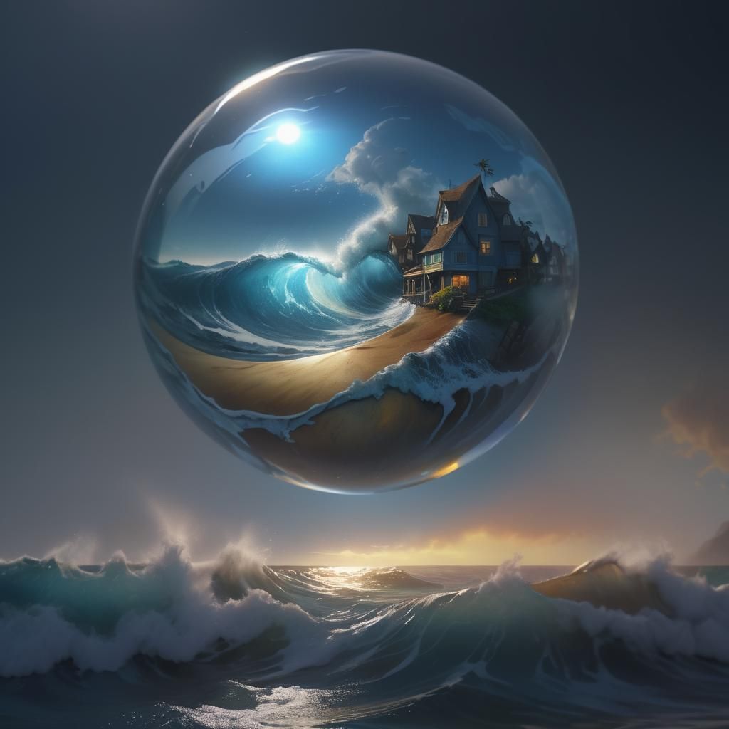 Tsunami Eye: Cinematic Fantasy Art in Glass Sphere