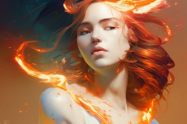 Fire Elemental Portrait in Hyperdetailed Style