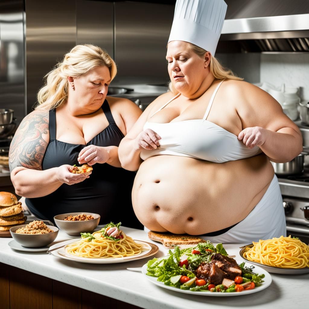 Morbidly Obese Woman Being Force-Fed by Cannibal Chef