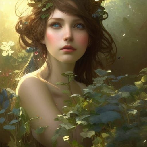 Enchanting Fairy Portrait in Garden Landscape