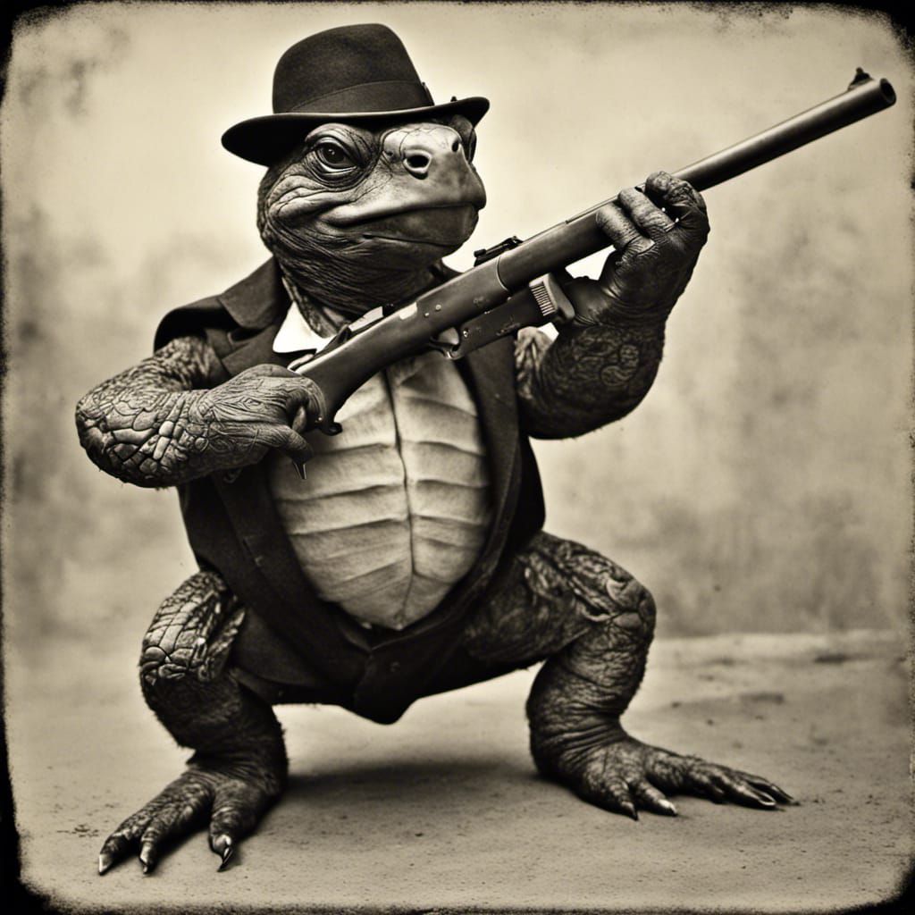 A mean gangster turtle with a tommy gun old times photograph
