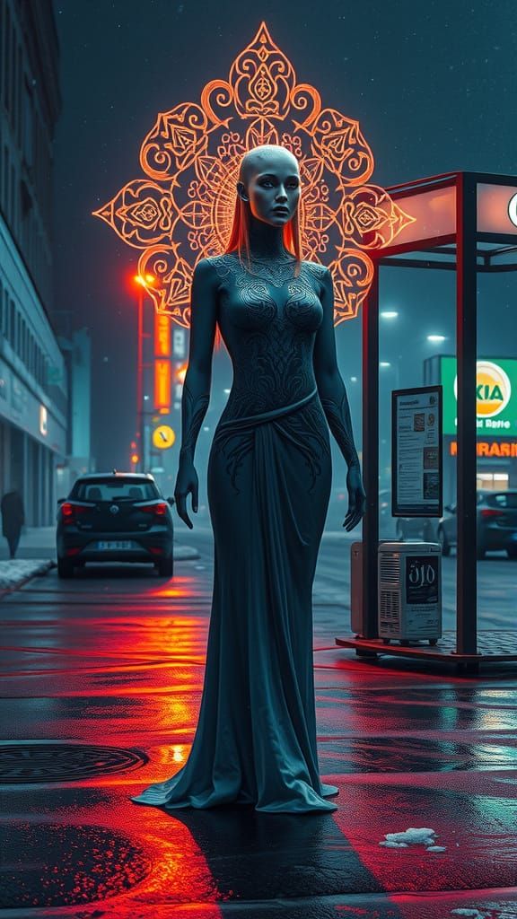 Cyberpunk Lady of the Lake in Winter