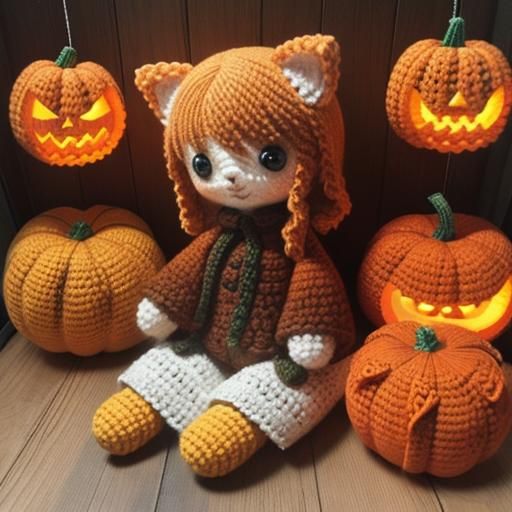 Crochet World: Orange Tabby Cat in Fall Forest
