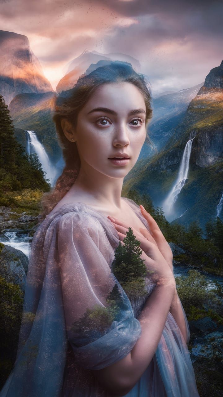 Ethereal Double Exposure Portrait of Fantasy Landscape