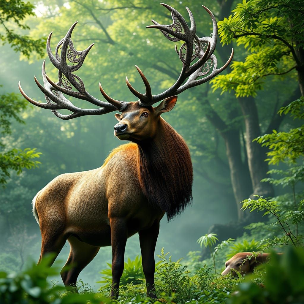 Heroic Irish Elk in Celtic-Inspired Landscape