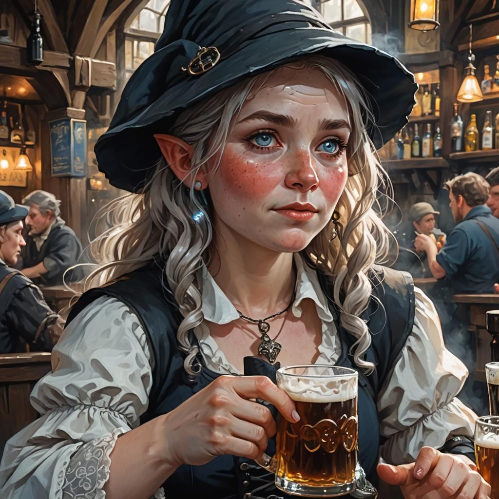 Gnome Warlock Portrait in Old English Pub