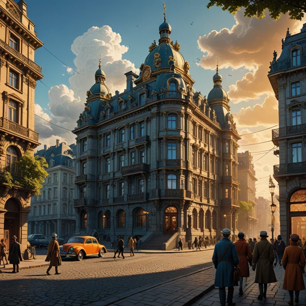 Detailed pen and ink illustration of a building