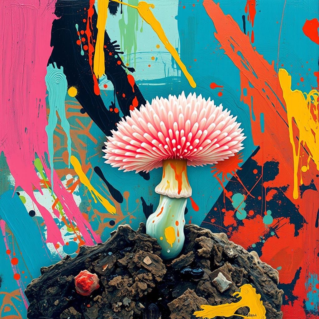 Luminous Mycelium in Action Painting Style