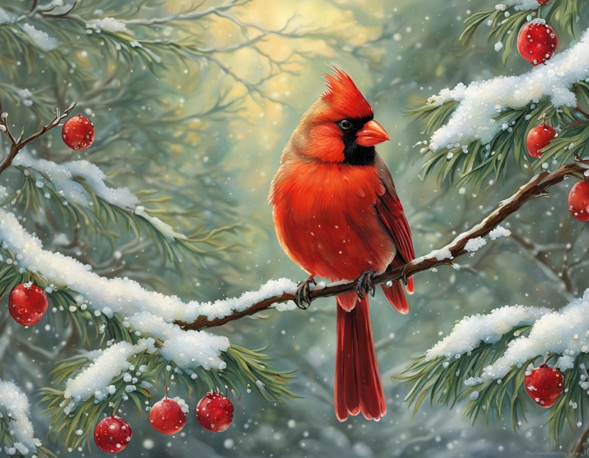 Winter Wonderland with Vibrant Cardinals