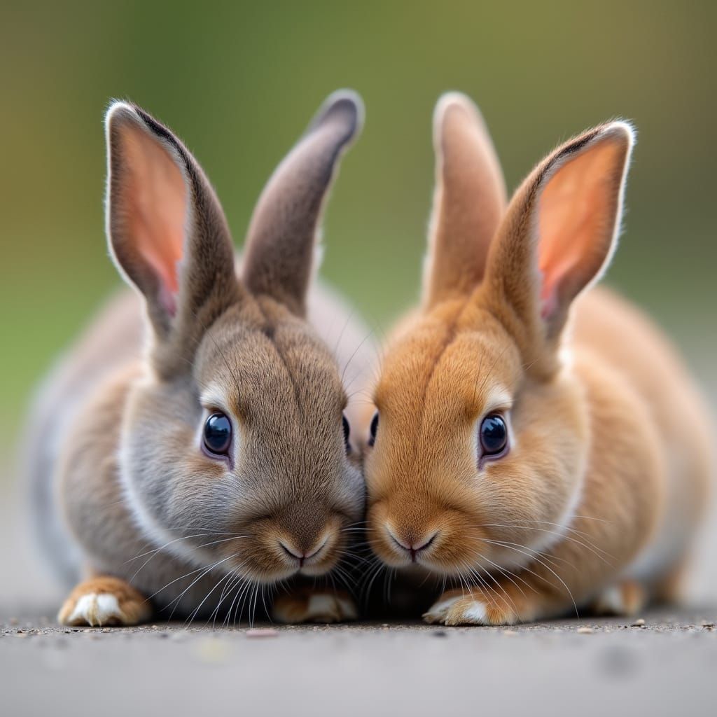 Heartwarming Portrait of Two Minilop Rabbits