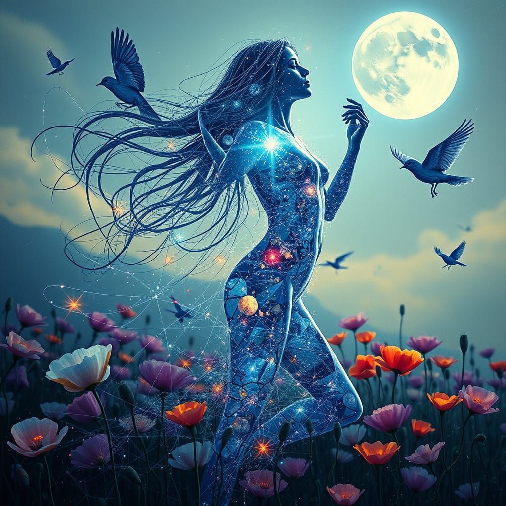 Celestial Woman Embodies the Dreamlike Harmony of Nature