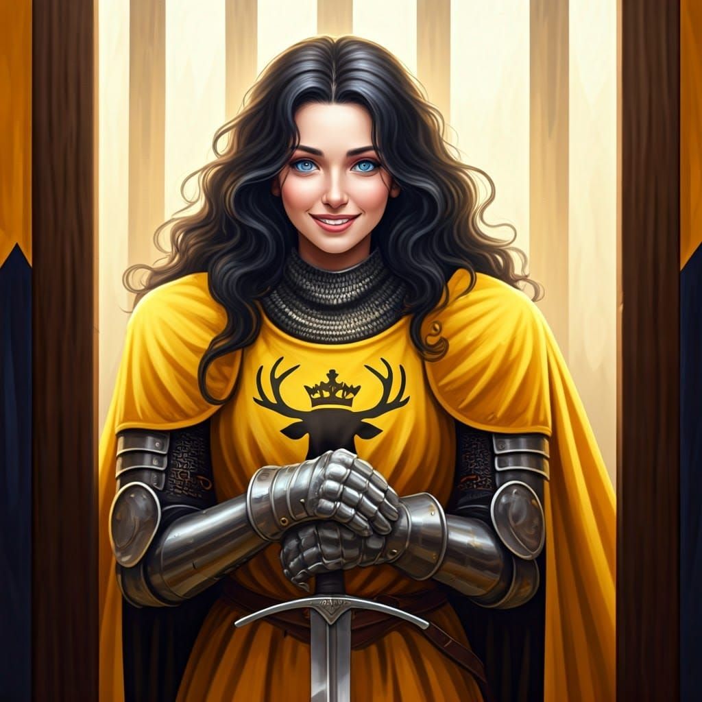 Medieval Female Knight in Joyful Abstraction