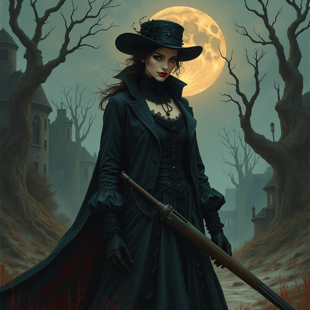 Gothic Sniper in Eerie Landscape, Dark Fantasy Art