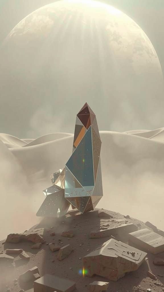 Prismatic Pyramid Casts Rainbow Shadows on Desert