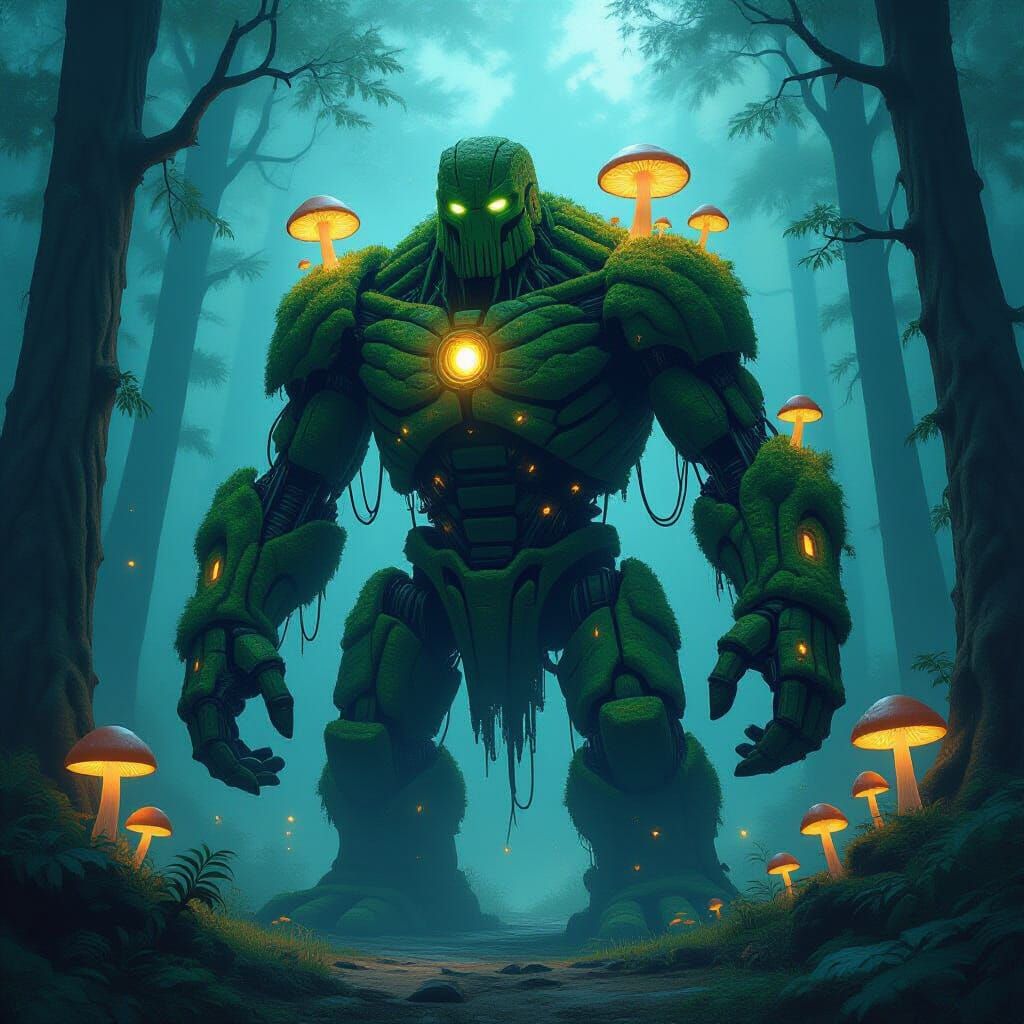 Ancient Fiber Optic Golem Guards Twilight Forest Clearing