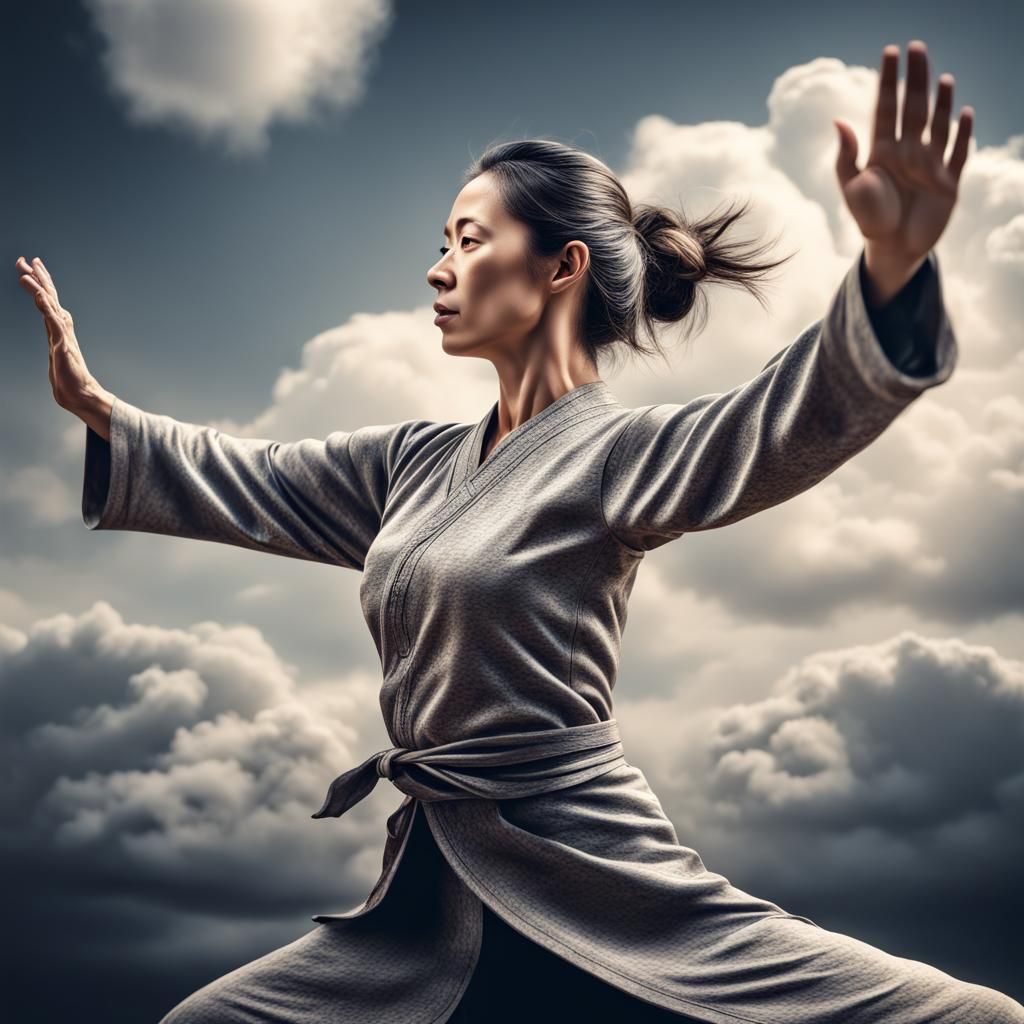 Woman Practicing Tai Chi in Hyperrealistic Style