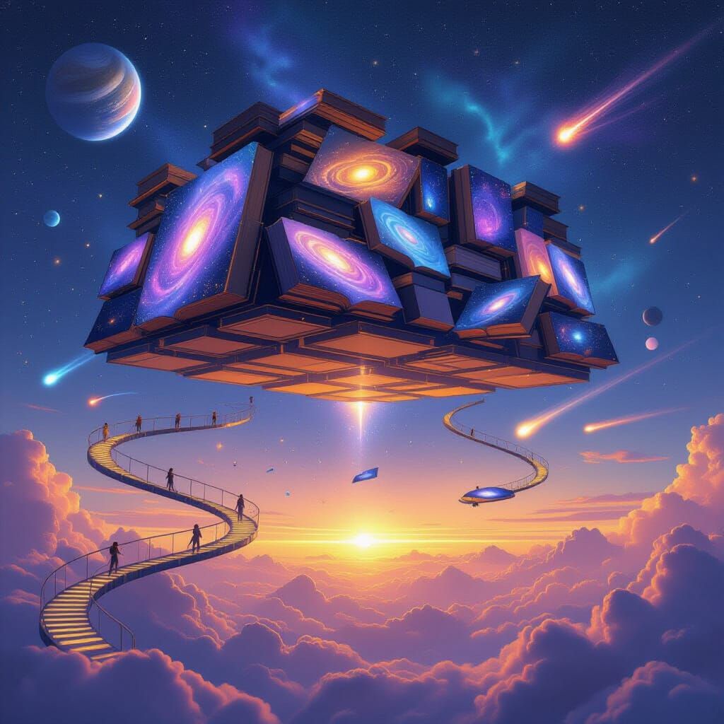 Vast Floating Star Library in Cosmic Sky