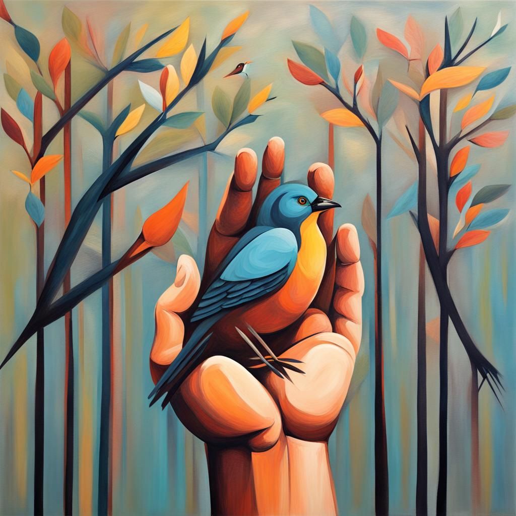 Abstract Bird in Hand Digital Art