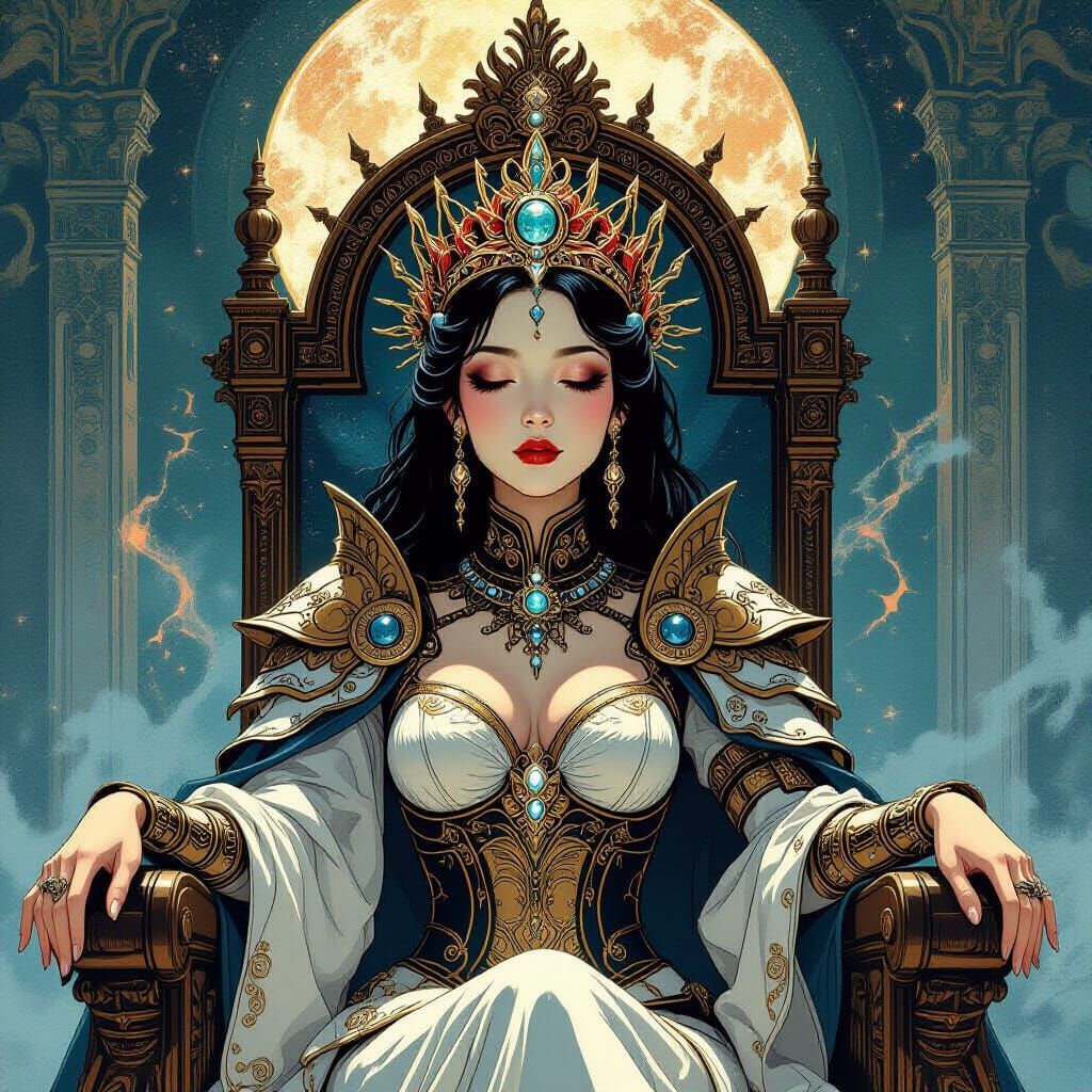 Steampunk Alien Queen on Starlight Throne