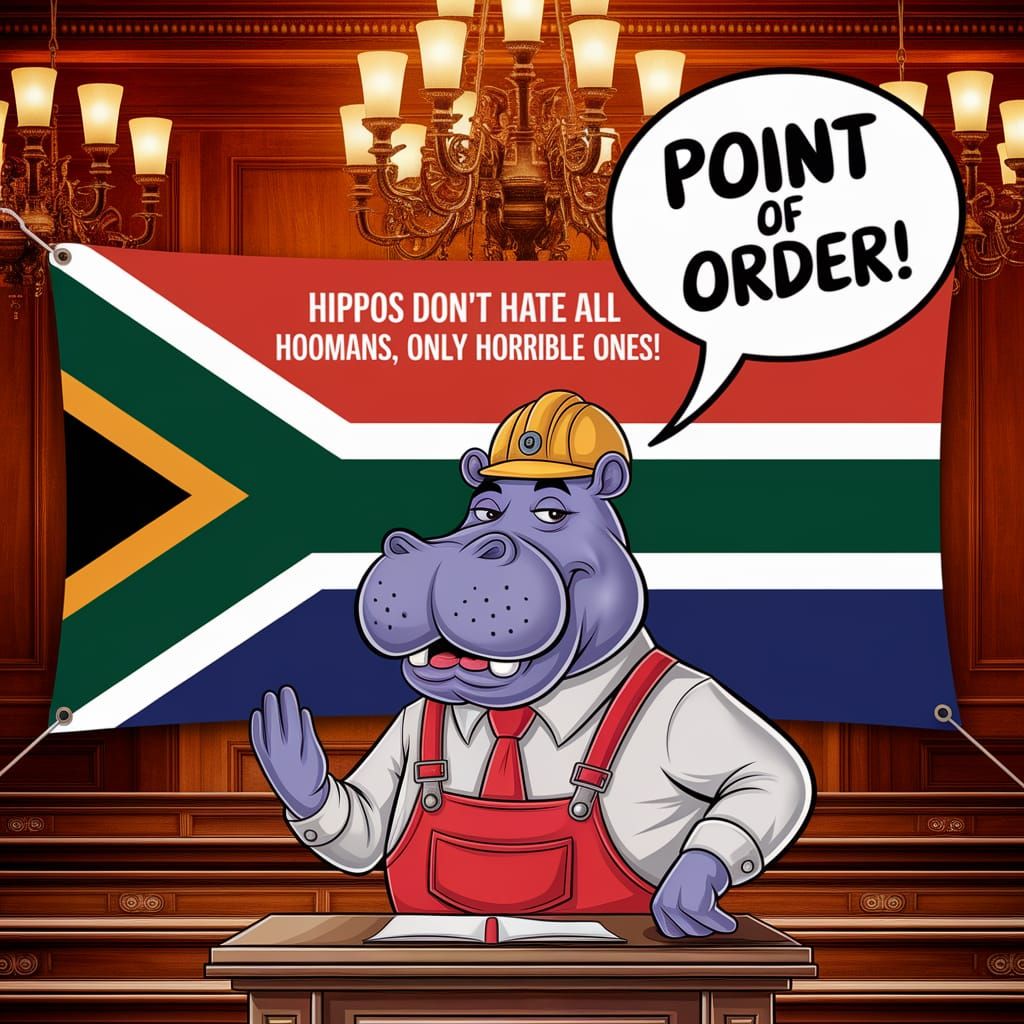 Hippo Makes a Point of Order in Parliament Scene